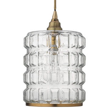 Brass and Clear Textured Glass Madison Pendant