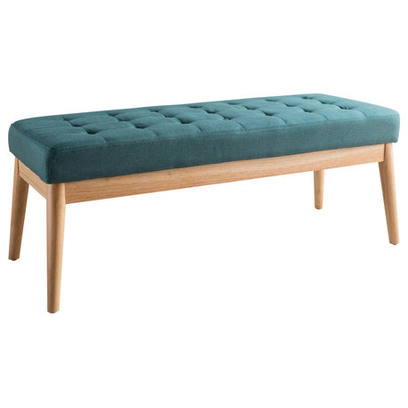 GDF Studio Mid-Century Modern Fabric Upholstered Bench, Dark Teal
