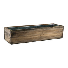 CYS Excel Natural Wood Rectangle Planter Box With Removable Zinc Liner, 24"x6"x6