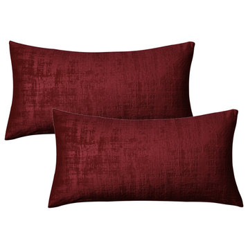 Velvet 2 Piece Lumbar Pillow Cover Set, Ruby Wine, 2 Piece, 14"x26"