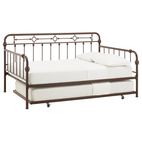 Lacey Antique Dark Bronze Metal Full Size Daybed, with Trundle Bed