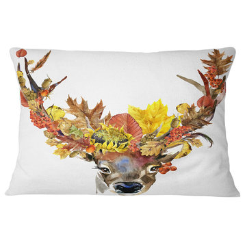 Roe Deer with Flowers Floral Throw Pillow, 12"x20"