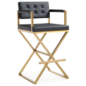 TOV Furniture Director 30" Contemporary Steel/Fabric Bar Stool in Black/Gold