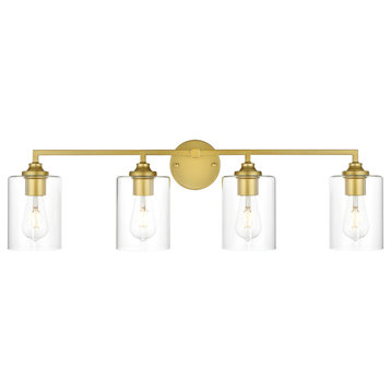 4 Light Brass And Clear Bath Sconce