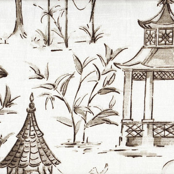 Round Tablecloth Pagodas Bisque Gray Oriental Toile Cotton, 72"