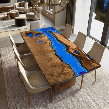 Custom Epoxy River Table- Walnut Blue Wave Resin Table