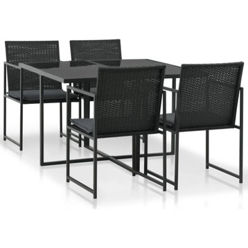 Vidaxl 5-Piece Outdoor Dining Set With Cushions Poly Rattan Black