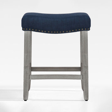 WestinTrends 24" Upholstered Backless Saddle Seat Counter Height Stool, Navy Blue