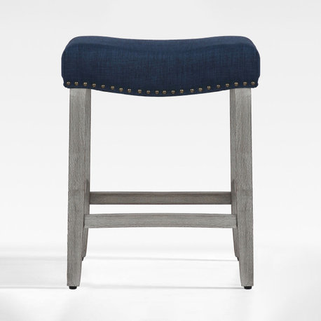 WestinTrends 24" Upholstered Backless Saddle Seat Counter Height Stool, Navy Blue