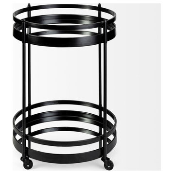 Ada Black Metal Two-Tier w/ Mirrored Shelves Bar Cart