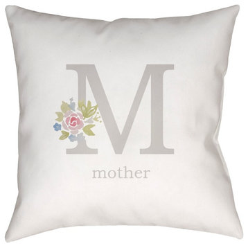 Mother by Surya Poly Fill Pillow, Neutral/Gray/Green, 20' Square