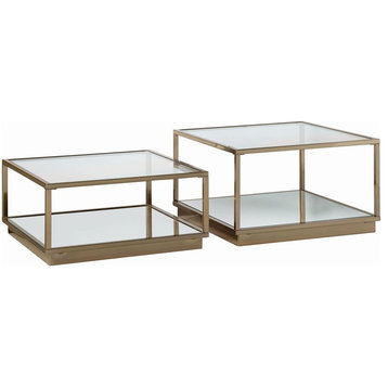 Coaster Renee 2-Piece Square Glass Top Occasional Set in Gold