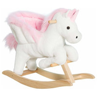 Qaba Kids Wooden Plush Ride-On Unicorn Rocking Horse Chair Toy With Sing Along