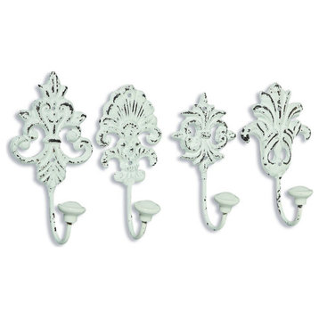 Chateaux Madeline White Wall Hooks With Porcelain Caps, Distressed Finish