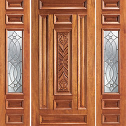Prehung Mahogany 1 Lite House Two Sidelights Door - Front Doors
