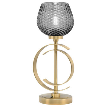 1-Light Table Lamp, New Age Brass Finish, 6" Smoke Textured Glass
