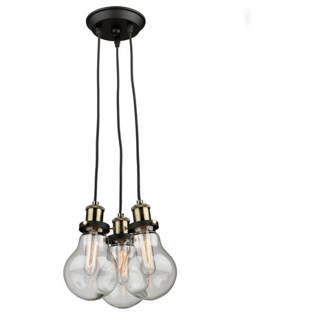 Edison - Chandelier - 3-Light - Matte Black/Vintage Brass