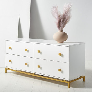 Safavieh Couture Claudette 4 Drawer Dresser, White/Gold