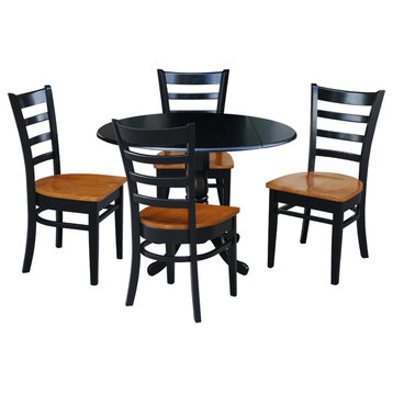 42" Dual Drop Leaf Dining Table with 4 Ladder Back Dining Chairs