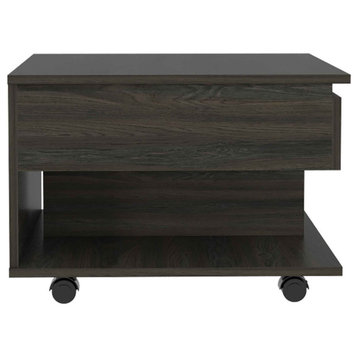 Portland Lift Top Coffee Table with Open Shelf and 4 Casters, Carbon Espresso