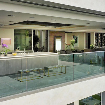 Los Tilos Hollywood Hills modern home indoor outdoor kitchen with sliding glass