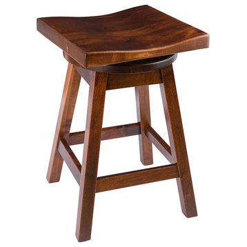 Rustic Swivel Saddle Stool, Maple Wood, Michael's Cherry, Counter Height, 24"
