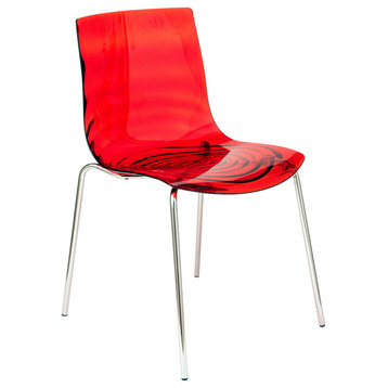 LeisureMod Modern Astor Plastic Dining Chair Transparent Red