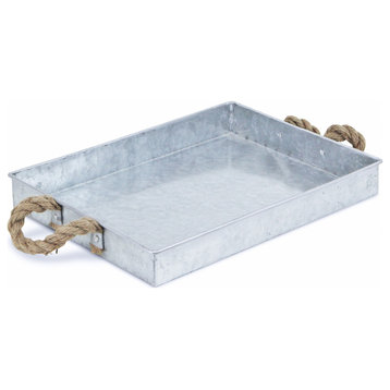 Silver Metal Tray With Rope Handles