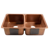 Rivera Copper 32" Double Bowl Undermount Kitchen Sink