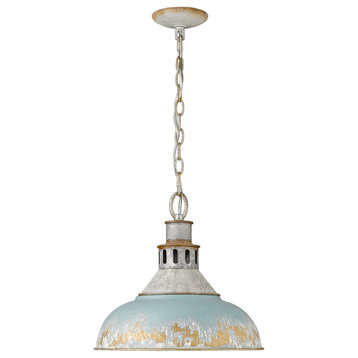 Kinsley Large Pendant, Aged Galvanized Steel With Antique Teal Shade