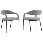 Armen Living - Morgan Matte Black and Light Gray Upholstered Dining Chairs, Set of 2 - Transform any space with the luxurious charm and comfort of the Morgan Dining Chair in Fabric and Metal - Set of 2 by Armen Living. The cozy yet streamlined profile of our chair offers comfort with a touch of opulence. Its beautifully curved back and seamlessly flowing arms lend refinement to this dining chair and any room you put it in. The back, arms, and seat cushion are fully upholstered to offer hours of comfort. The Morgan chair is covered in performance fabric, which provides easy care and maintenance. Perched on four slender legs, this dining chair serves as a stylish complement to any contemporary or modern room. From casual to formal meals, elevate your eat-in kitchens and dining rooms to the simple elegance of the Morgan Dining Chair. Beyond dining, it can offer a chic and comfortable accent chair anywhere from your living space to your home office. Available as a set of two, the Morgan Upholstered Dining Chair comes in matte black iron with Light Gray, Charcoal, or Blue Fabric, or brushed stainless steel with Light Gray, Charcoal, or Blue Fabric to bring  comfort and grace to your home.