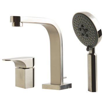 Lever Bathroom Faucet With Round Hand Held Pull-Out Shower Head, Burshed Nickel, Brushed Nickel