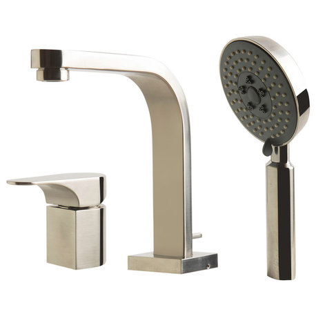 Lever Bathroom Faucet With Round Hand Held Pull-Out Shower Head, Burshed Nickel