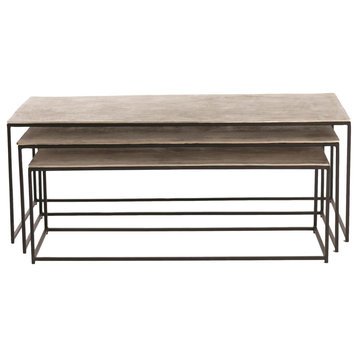 3-Piece Luxe Silver/Black Nesting Coffee Table Set