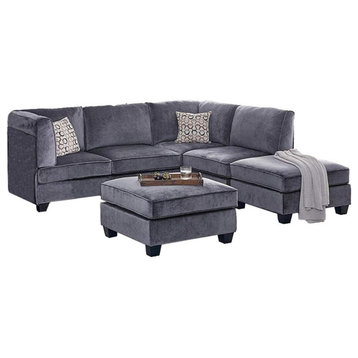 Bowery Hill Modern 6 Piece Velvet Modular Sectional Sofa in Gray