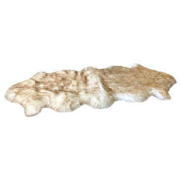 Super Soft Faux Sheepskin Silky Shag Rug, White, Brown, 2'x6'