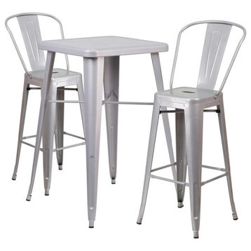 Flash Furniture 23.75" Square Silver Metal Indoor-Outdoor Bar Table Set