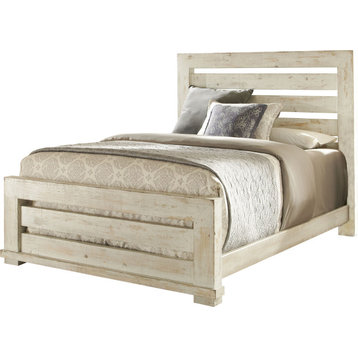 Willow Slat Bed - Distressed White, Queen