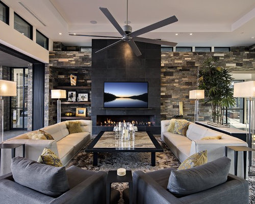 Living Room Design Ideas, Remodels & Photos with a Wall-Mounted TV | Houzz