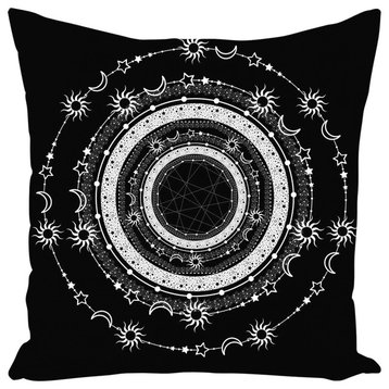 Bohemian Sun Moon Stars Black Throw Pillow, 20x20, With Insert