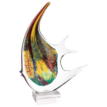 Murano Style Art Glass Firestorm 16" Angel Fish Centerpiece