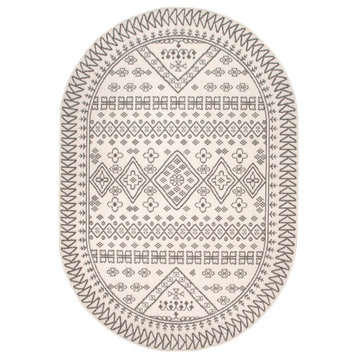 nuLOOM Transitional Diamond Tribal Outdoor Area Rug, Ivory, 5'x8' Oval