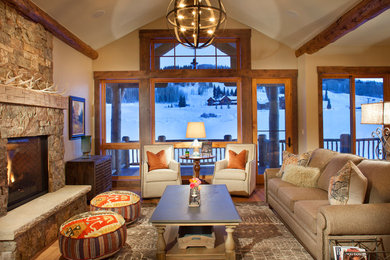 Mountain style living room photo in Denver