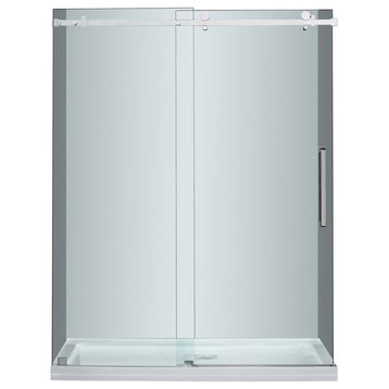 Moselle 48"x77.5" Frameless Sliding Shower Door, Right Base, Stainless Steel
