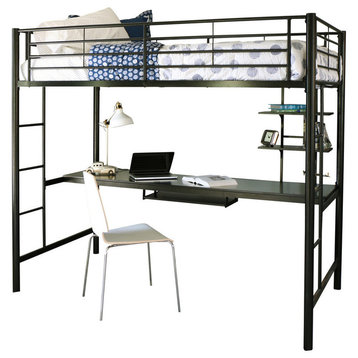 Twin Metal Loft Bed With Desk, Black