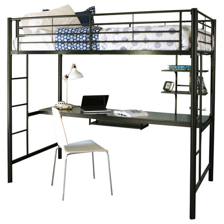 Twin Metal Loft Bed With Desk, Black