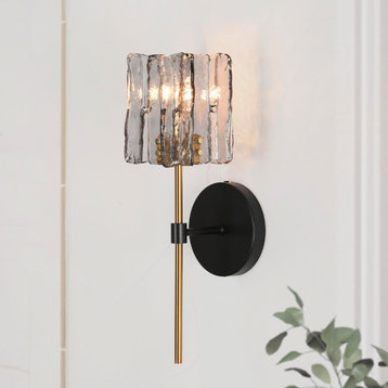LNC 4.7"W 1-Light Black and Polished Gold Modern/Contemporary Wall Sconce
