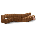 Meridian Furniture - Arc Velvet Upholstered 7-Pc. S-Shaped Modular Sectional, Saddle - Give your living room or den the perfect blend of style and versatility with this Arc velvet fabric curved modular Sectional. Part of the Arc modular furniture collection, this Sectional comes upholstered in rich saddle velvet fabric and features deep channel tufting that adds a touch of luxury while enhancing comfort and support. A seamless combination of form and function, this chair can be used with other Arc pieces to create a myriad of configurations in your well-curated room.