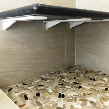 BATHROOM - Contemporary Tub-To-Shower 12 x 24 TanTile and Linear Mosaic Accent