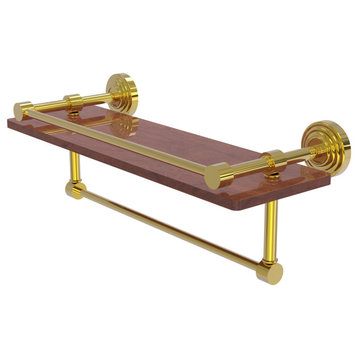 Waverly Place 16" Wood Shelf with Gallery Rail and Towel Bar, Polished Brass